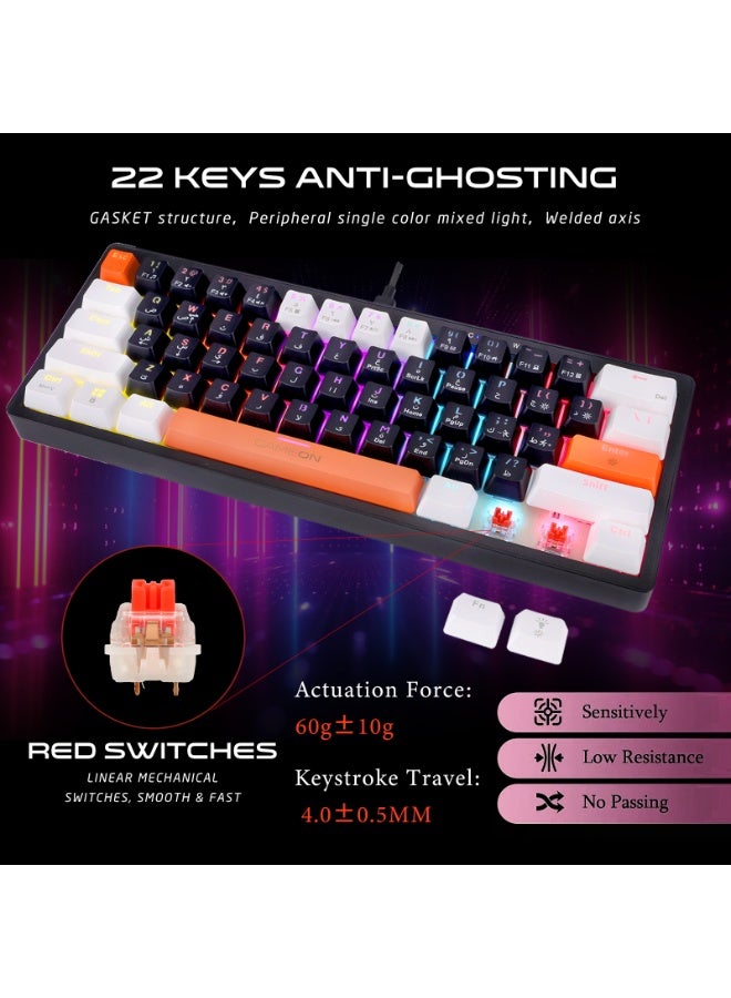 GAMEON AEROX GOMK60-RS 60% RGB Mechanical Wired Gaming Keyboard – Red Switch, English/Arabic Layout, Compact Design, RGB Backlighting, USB-C Connectivity - Image 5