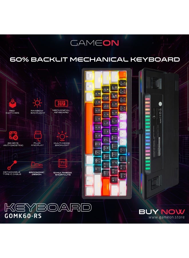 GAMEON AEROX GOMK60-RS 60% RGB Mechanical Wired Gaming Keyboard – Red Switch, English/Arabic Layout, Compact Design, RGB Backlighting, USB-C Connectivity - Image 3