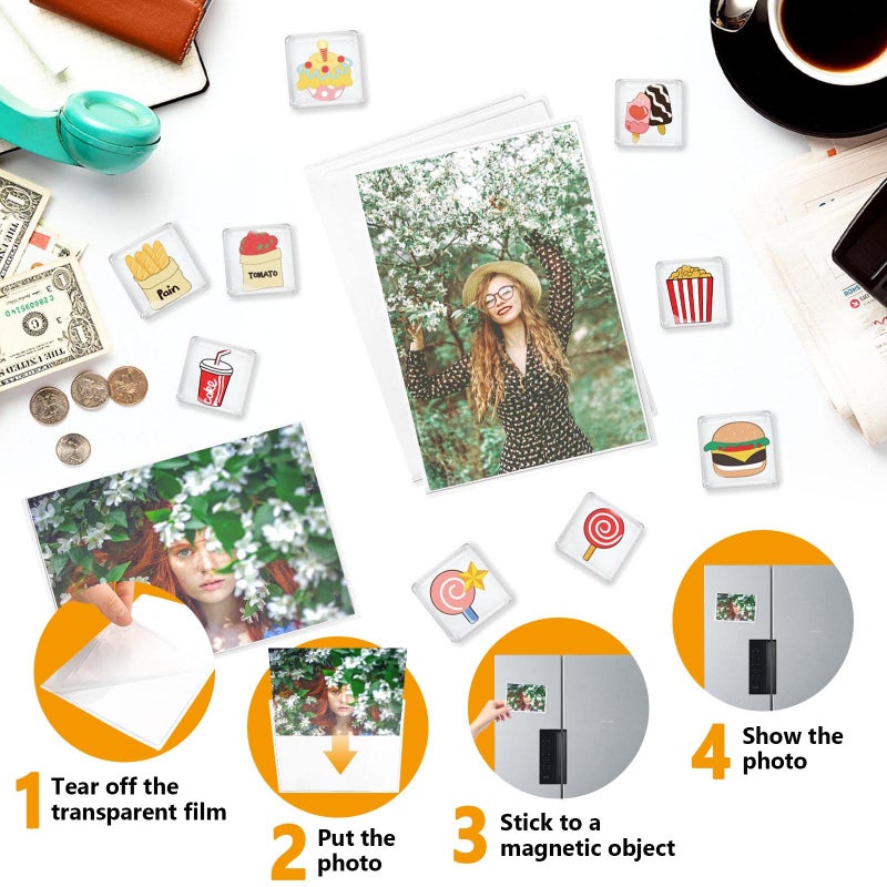 Mingting 24 PCS Magnetic Picture Frames for Refrigerator 4x6  Reusable Magnets Fridge Photo Sleeves for Refrigerator  Locker  Office Cabinet with Free 12 Pcs Removable Food Fridge Magnet - Image 3