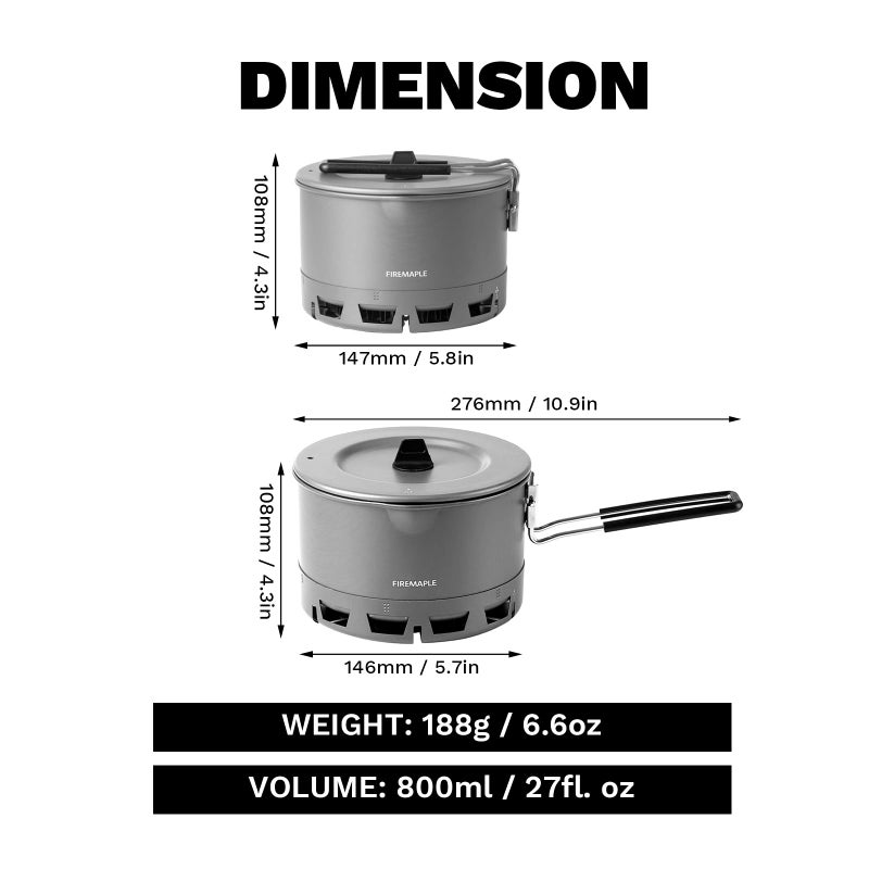 Fire-Maple Petrel Ramen Pot- High Efficiency 800ml Aluminum Camping and Backpacking Pot with Heat-Proof Handle, Portable Compact and Versatility. - Image 2