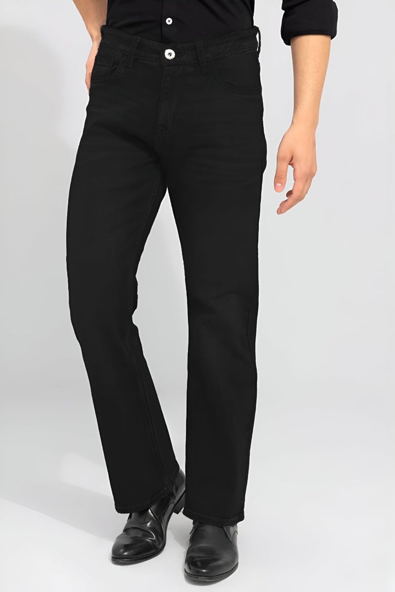 Waltz Men High Rise High Waist Stretchable Boot Cut Wide Leg Flared Casual Black Denim Cotton Bell Bottom Jeans Pants, 32 - Image 4