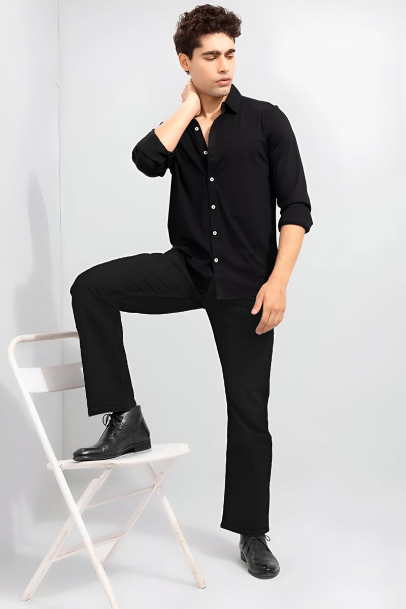 Waltz Men High Rise High Waist Stretchable Boot Cut Wide Leg Flared Casual Black Denim Cotton Bell Bottom Jeans Pants, 32 - Image 5