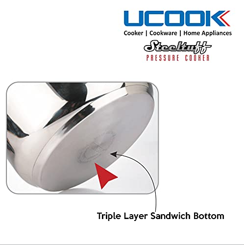 Ucook Steeltuff Stainless Steel Innerlid Induction Base Pressure Cooker, 3 Litre, Silver - Image 5