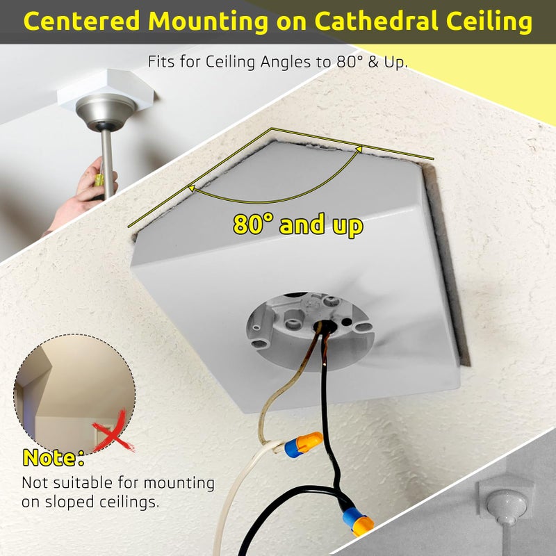Dremica Fan Mounting Box, Ceiling Fan Mounting Bracket, Ceiling Fan Mounting Box, Ceiling Fan Mounting Kit, Fan Mounting Bracket, Fits cathedral Ceiling Angles of 80Â° or Up, White,1-Pack - Image 5