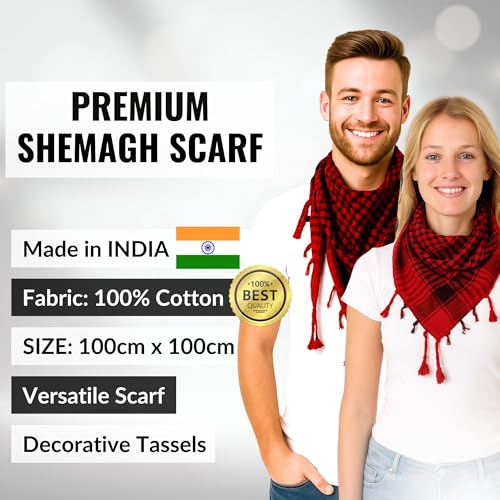 LOVARZI Shemagh Desert Scarf for Men Women Red Cotton - Palestinian Arabic Keffiyeh - Christmas Red Gift Scarfs - Face Head Neck Scarf Wrap for Sand Dust Snow - Image 2