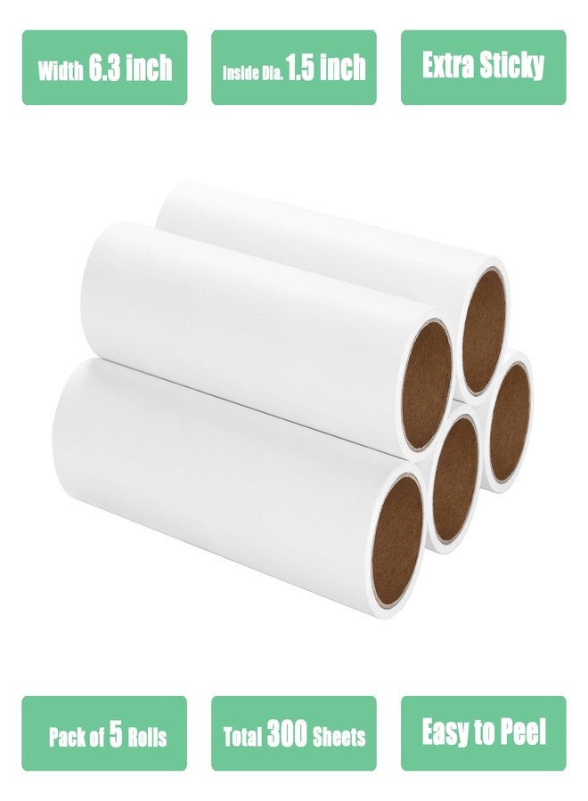 MINGRACE 6.3 inch Lint Roller Refills Only, Extra Sticky Lint Remover Refills for Pet Hair Sticky Roller Refill Adhesive Tape Easy Peel 60 Sheets per Roll, Pack of 5, Total 300 Sheets (6.3'' Wide) - Image 3