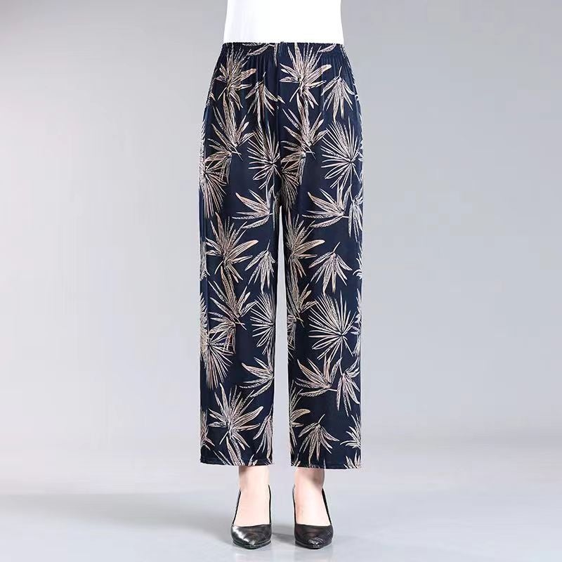 Summer Womens Ice Silk Pants Middle-aged and Elderly Loose Casual Home Pants Elacto Plus Fat Mother Pants Square Sports No.28 Nine-point Straight Pants 