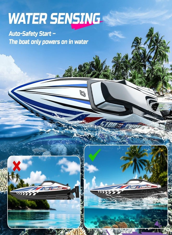 DEERC Fast Brushless RC Boat, 30+ mph 3S Remote Control Racing Boats with Metal Servo & LED Light, Capsize Recovery,2.4Ghz Speed Boat for Adults, Summer Pool Toy Gift - Image 5