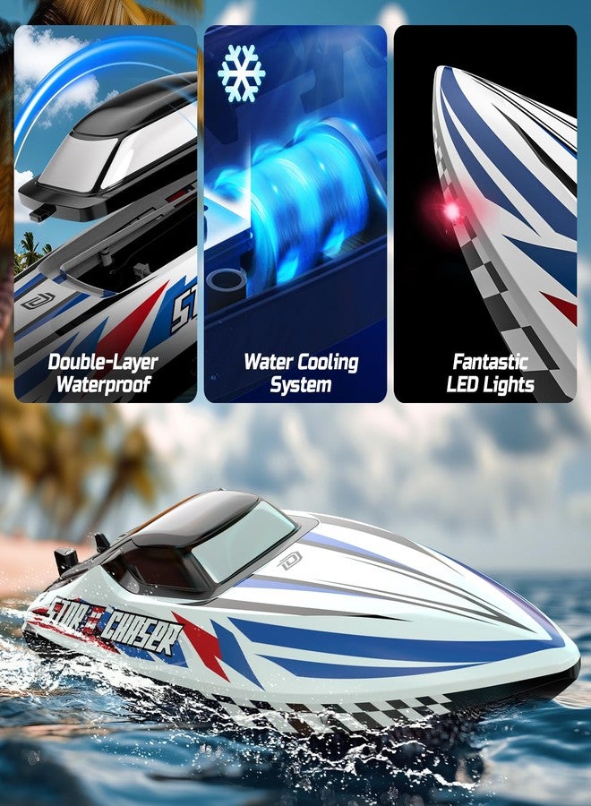 DEERC Fast Brushless RC Boat, 30+ mph 3S Remote Control Racing Boats with Metal Servo & LED Light, Capsize Recovery,2.4Ghz Speed Boat for Adults, Summer Pool Toy Gift - Image 4
