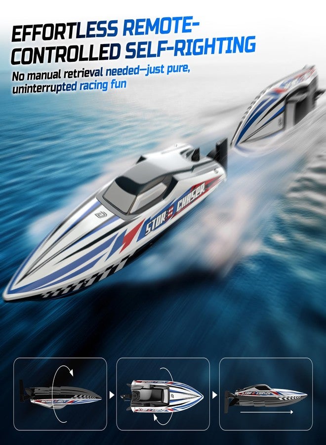 DEERC Fast Brushless RC Boat, 30+ mph 3S Remote Control Racing Boats with Metal Servo & LED Light, Capsize Recovery,2.4Ghz Speed Boat for Adults, Summer Pool Toy Gift - Image 3