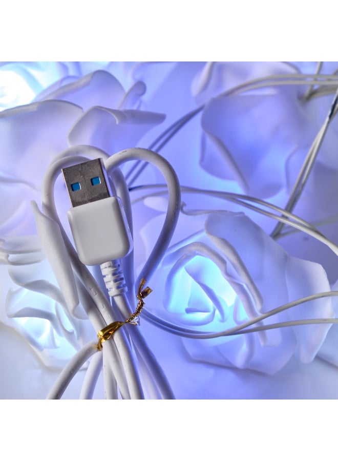 NAGAFA SHOP White Rose LED Garland with Green Lights – 20 USB Bulbs for Home & Events2 M - Image 4