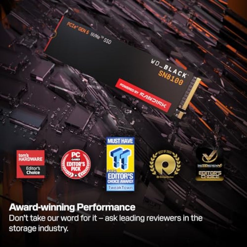 WD_BLACK SN8100 PCIe 5.0x4 NVMe M.2 SSD، سرعة قراءة تصل إلى 14,900 ميجابايت/ثانية، سرعة كتابة تصل إلى 11,000 ميجابايت/ثانية، الجيل التالي من TLC 3D NAND - Image 2