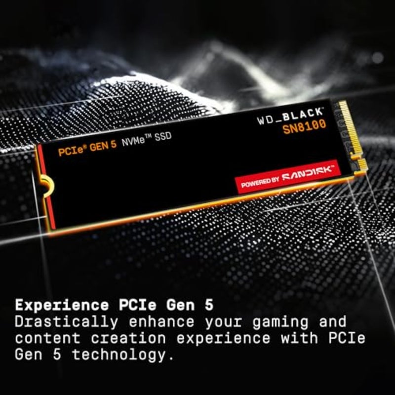 WD_BLACK SN8100 PCIe 5.0x4 NVMe M.2 SSD، سرعة قراءة تصل إلى 14,900 ميجابايت/ثانية، سرعة كتابة تصل إلى 11,000 ميجابايت/ثانية، الجيل التالي من TLC 3D NAND - Image 5