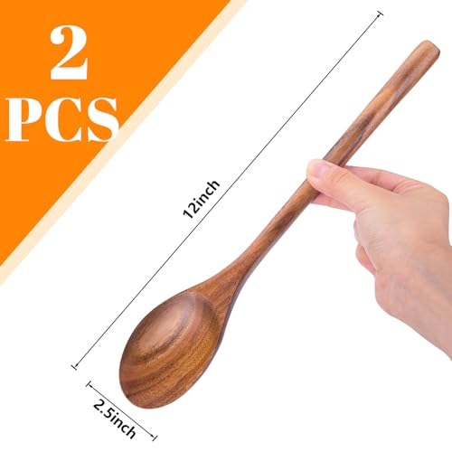 HAKSEN 2PCS Wooden Cooking Spoons, Wooden Kitchen Utensil Large Wood Spoon for Cooking Serving Mixing - Image 2