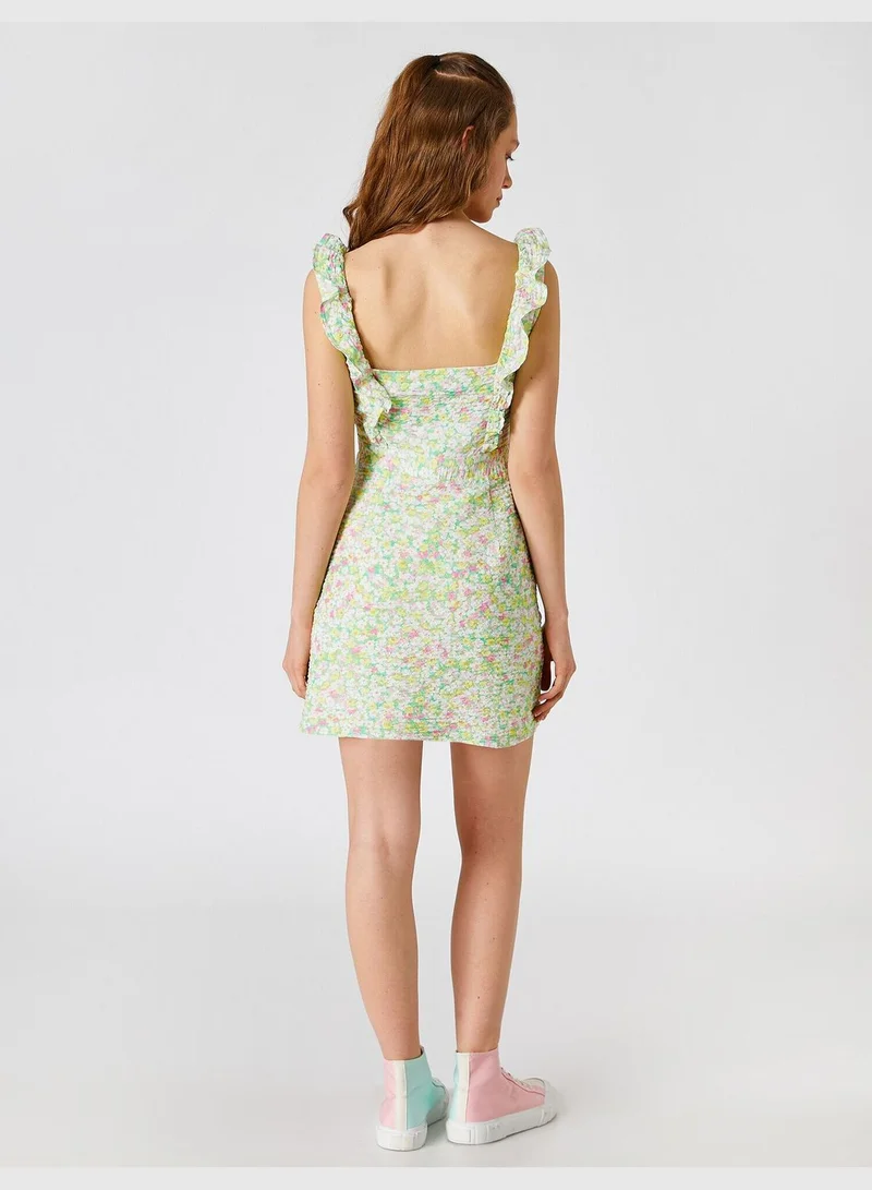 KOTON Floral Mini Dress Sleeveless Ruffle Shirred
