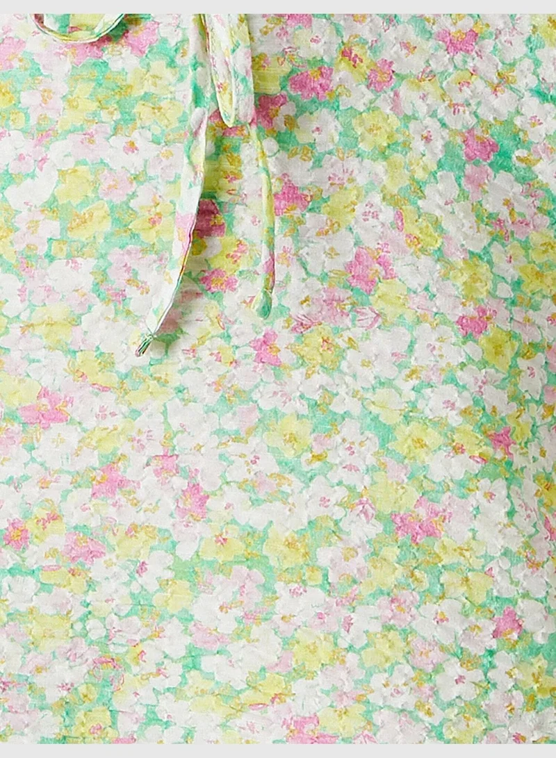 KOTON Floral Mini Dress Sleeveless Ruffle Shirred