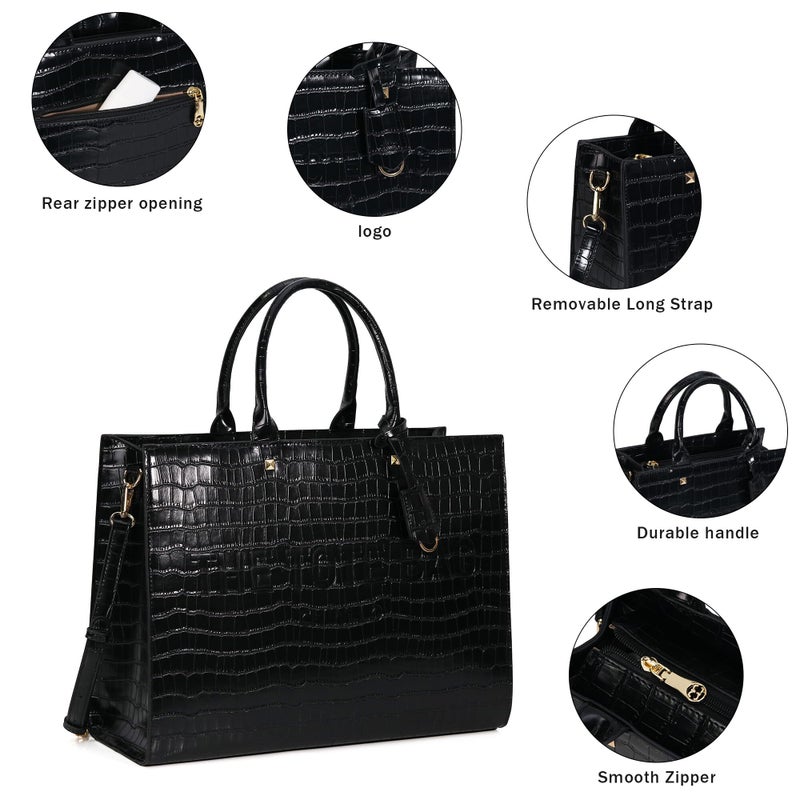 Chinllo Tote Bag for Women Top Handle Satchel Purse and Handbags with Shoulder Strap (D.Black-Mc) - Image 3