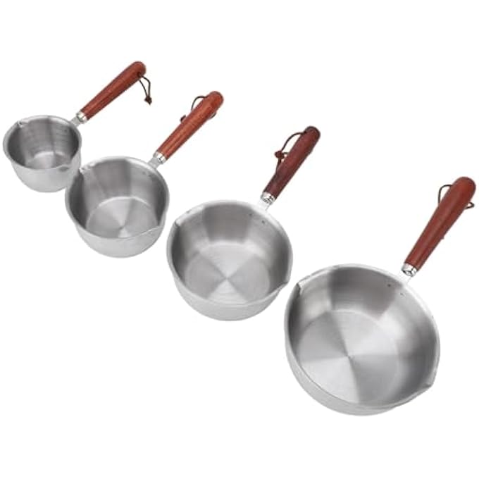 rayihni Stainless Steel Mini Soup Pot With Wooden Handle 4Pcs Pour Oil Small Pot For Kitchen Cooking Breakfast Pot Milk Pan Small Saucepan For Making Sauces Reheating Soup Heating Milk - Image 1