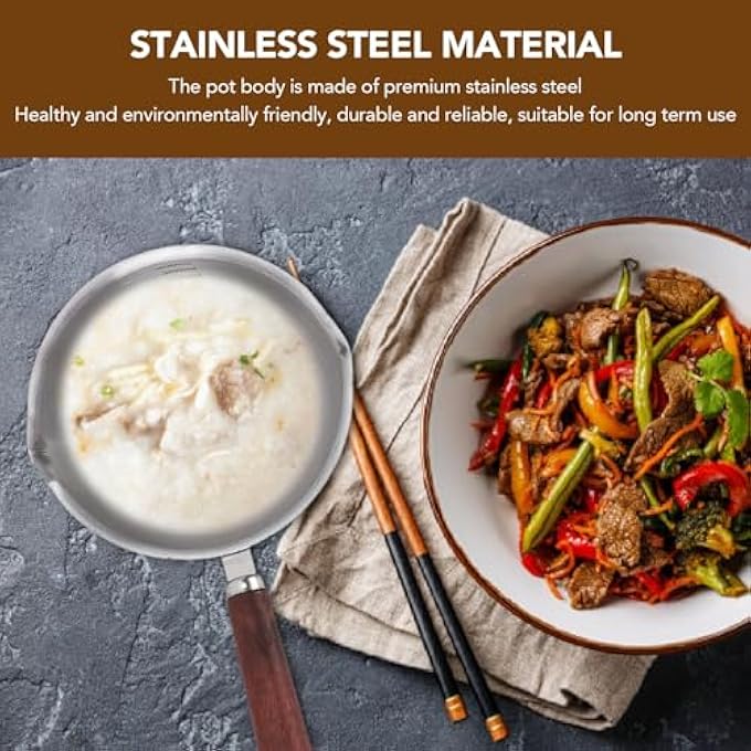 rayihni Stainless Steel Mini Soup Pot With Wooden Handle 4Pcs Pour Oil Small Pot For Kitchen Cooking Breakfast Pot Milk Pan Small Saucepan For Making Sauces Reheating Soup Heating Milk - Image 4