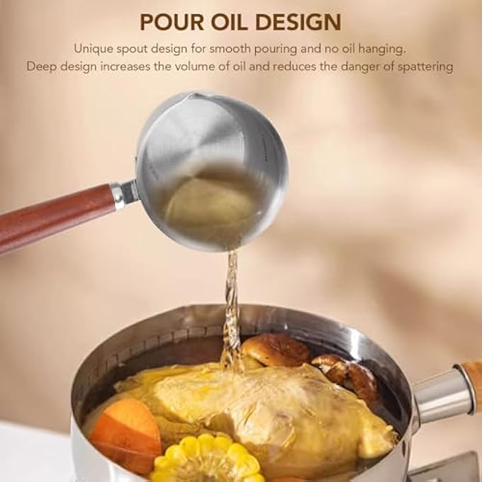 rayihni Stainless Steel Mini Soup Pot With Wooden Handle 4Pcs Pour Oil Small Pot For Kitchen Cooking Breakfast Pot Milk Pan Small Saucepan For Making Sauces Reheating Soup Heating Milk - Image 2
