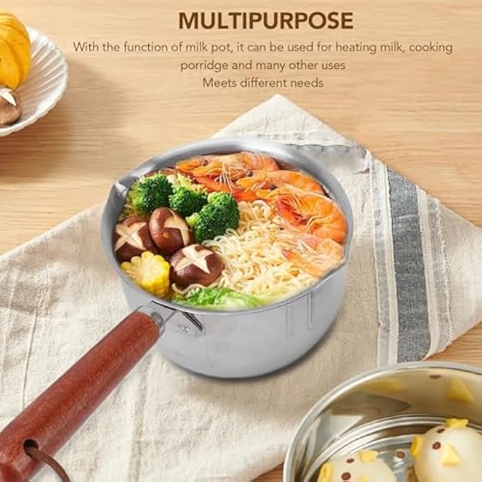 rayihni Stainless Steel Mini Soup Pot With Wooden Handle 4Pcs Pour Oil Small Pot For Kitchen Cooking Breakfast Pot Milk Pan Small Saucepan For Making Sauces Reheating Soup Heating Milk - Image 3