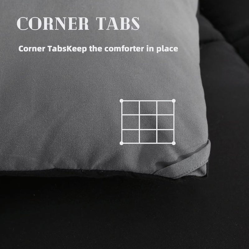 DOWNCOOL Lightweight Reversible All-Season Comforter, Synthetic Down with Corner Tabs (Black/Grey, Oversized King, 299.9 x 248.3 cm / 118.1 x 97.8 in) - Image 3