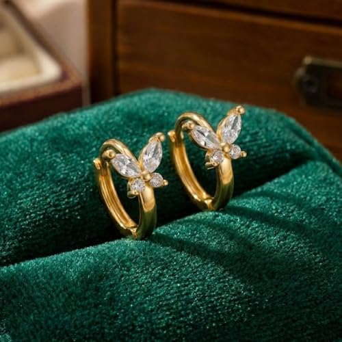 VAMA FASHIONS 18K Gold Plated Butterfly Design CZ Stud Earrings Small Elegant Anti Tarnish Ear Hoops Trendy Minimal Lightweight Earrings for Women & Girls - Image 4