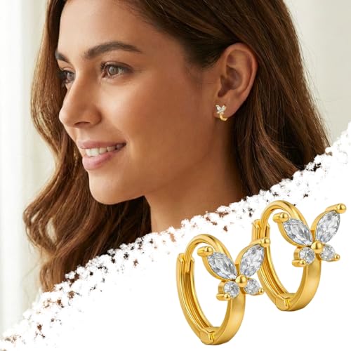 VAMA FASHIONS 18K Gold Plated Butterfly Design CZ Stud Earrings Small Elegant Anti Tarnish Ear Hoops Trendy Minimal Lightweight Earrings for Women & Girls - Image 5