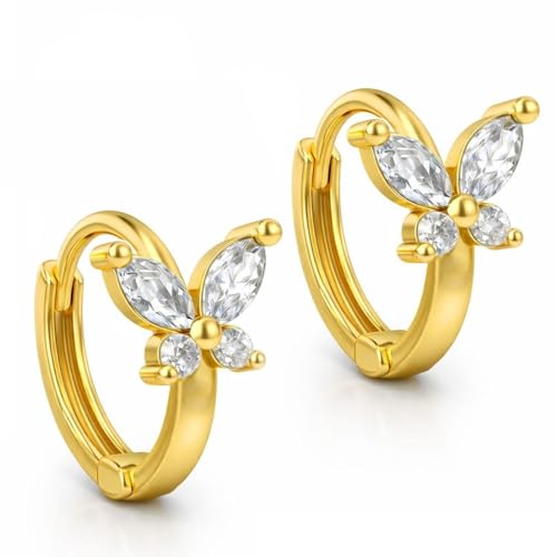 VAMA FASHIONS 18K Gold Plated Butterfly Design CZ Stud Earrings Small Elegant Anti Tarnish Ear Hoops Trendy Minimal Lightweight Earrings for Women & Girls - Image 1