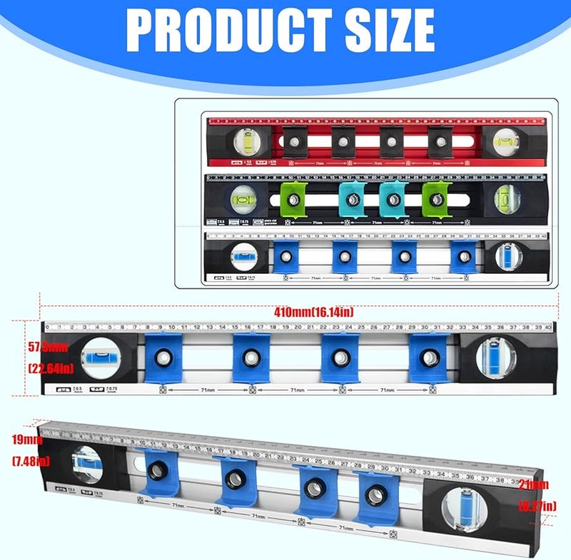 Silver Blue 2 in 1 Drilling Locator and Level Tool Aluminum Hole Position Ruler for Woodworking - Image 5