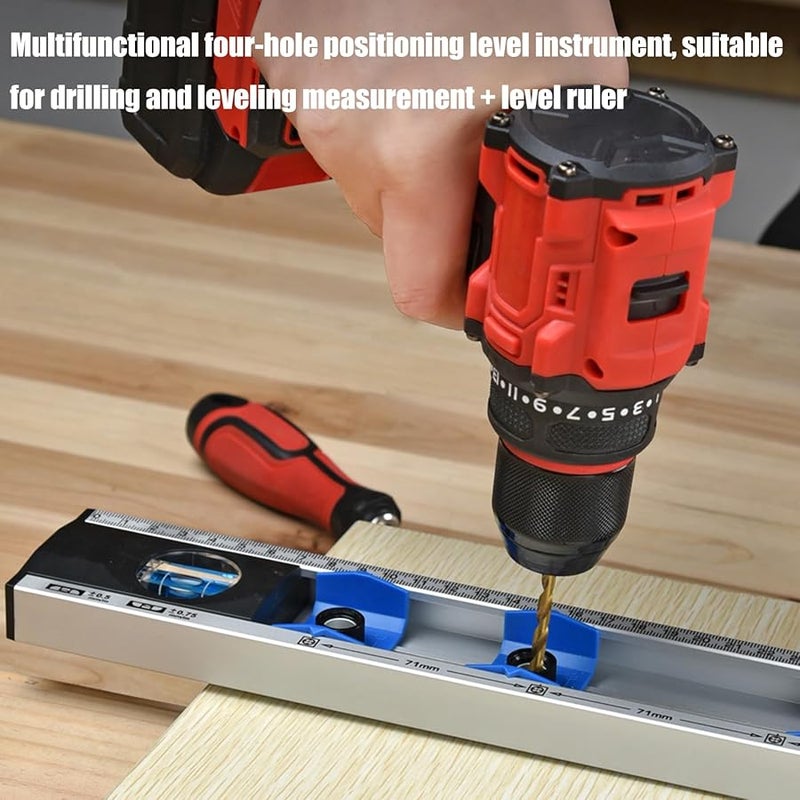 Silver Blue 2 in 1 Drilling Locator and Level Tool Aluminum Hole Position Ruler for Woodworking - Image 3