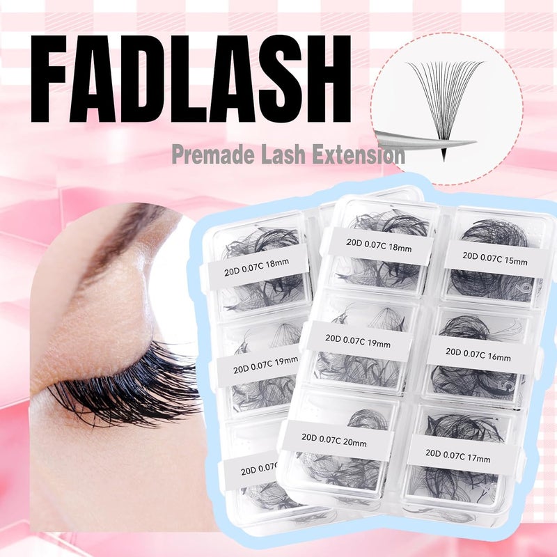 FADLASH Premade Fans Eyelash Extensions 300pcs 20D Premade Lash Fans C Curl Pre Made Fans Lash Extensions Volume Eyelash Extensions Premade Eyelash Fans Loose Fans (20D-0.07C-15-20mm) - Image 5