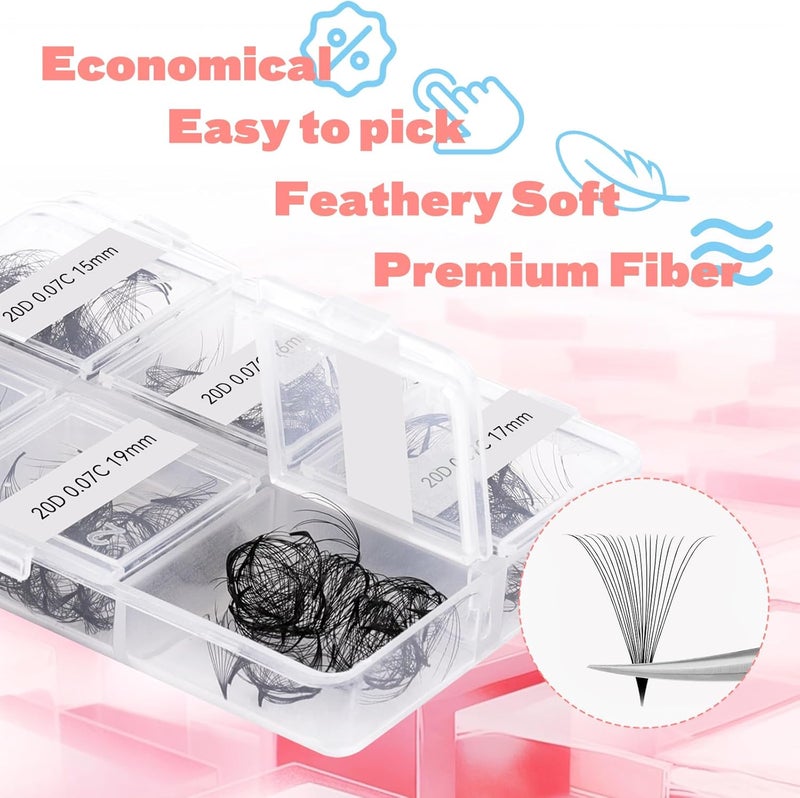 FADLASH Premade Fans Eyelash Extensions 300pcs 20D Premade Lash Fans C Curl Pre Made Fans Lash Extensions Volume Eyelash Extensions Premade Eyelash Fans Loose Fans (20D-0.07C-15-20mm) - Image 2