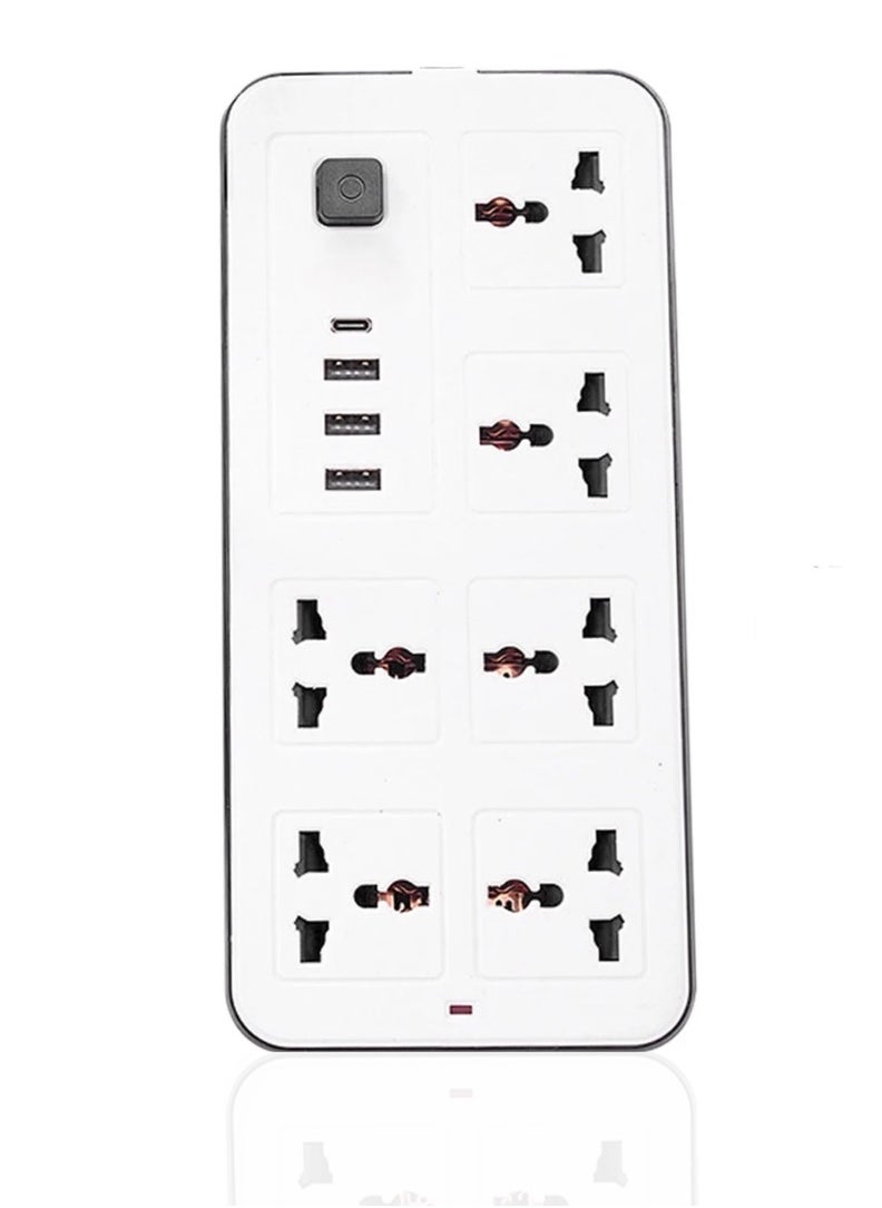 Panvil - 6 Power Movable Socket Extension 3 USB Port 1 C Type with Child Protection | 2 Meter | Home and Office Use | High Quality | Easy to Carry | 10A | 220V | 2500W (White) - Image 1