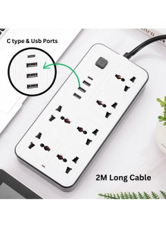 Panvil 6 Power Movable Socket Extension 3 USB Port 1 C Type with Child Protection | 2 Meter | Home and Office Use | High Quality | Easy to Carry | 10A | 220V | 2500W (White)  - Image 2