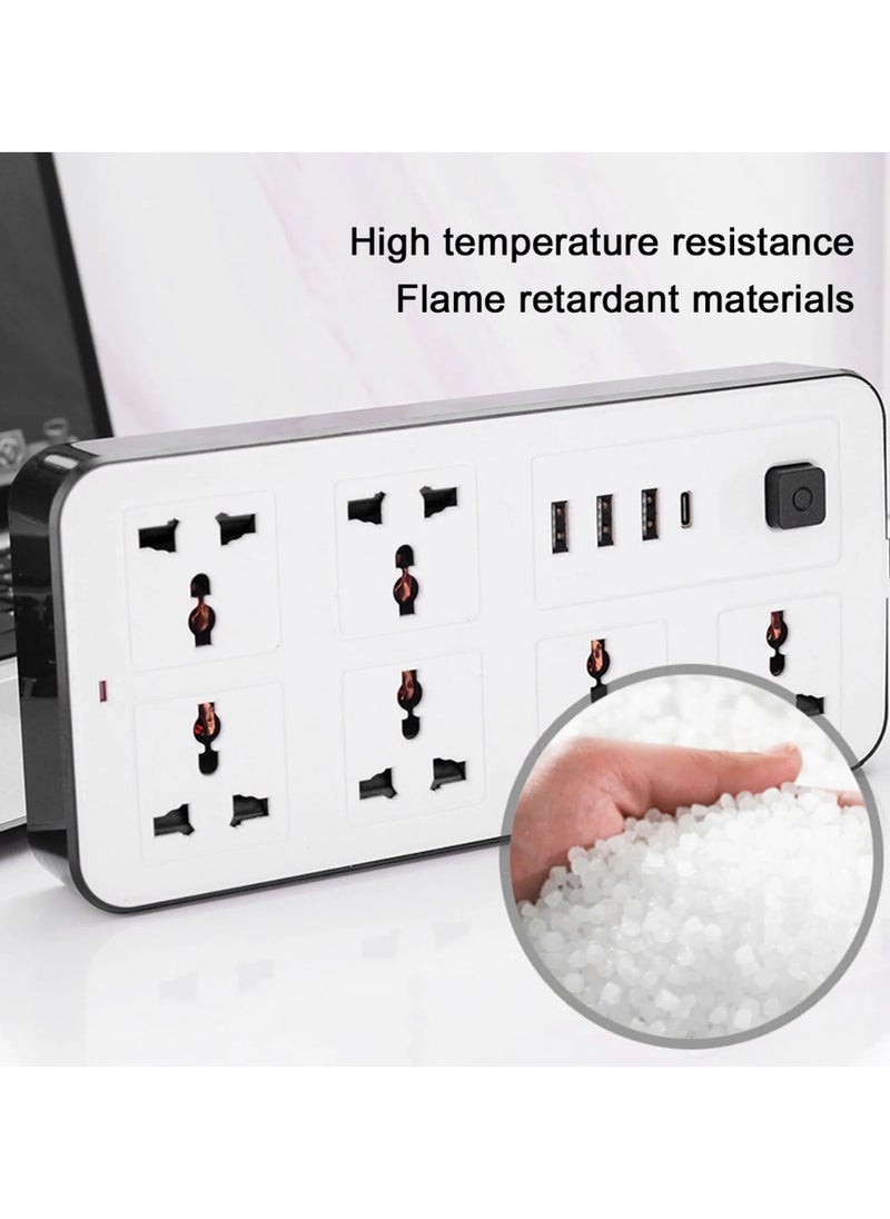 Panvil - 6 Power Movable Socket Extension 3 USB Port 1 C Type with Child Protection | 2 Meter | Home and Office Use | High Quality | Easy to Carry | 10A | 220V | 2500W (White) - Image 1