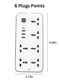 Panvil 6 Power Movable Socket Extension 3 USB Port 1 C Type with Child Protection | 2 Meter | Home and Office Use | High Quality | Easy to Carry | 10A | 220V | 2500W (White)  - Image 3