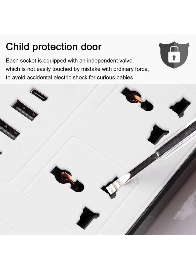 Panvil - 6 Power Movable Socket Extension 3 USB Port 1 C Type with Child Protection | 2 Meter | Home and Office Use | High Quality | Easy to Carry | 10A | 220V | 2500W (White) - Image 1