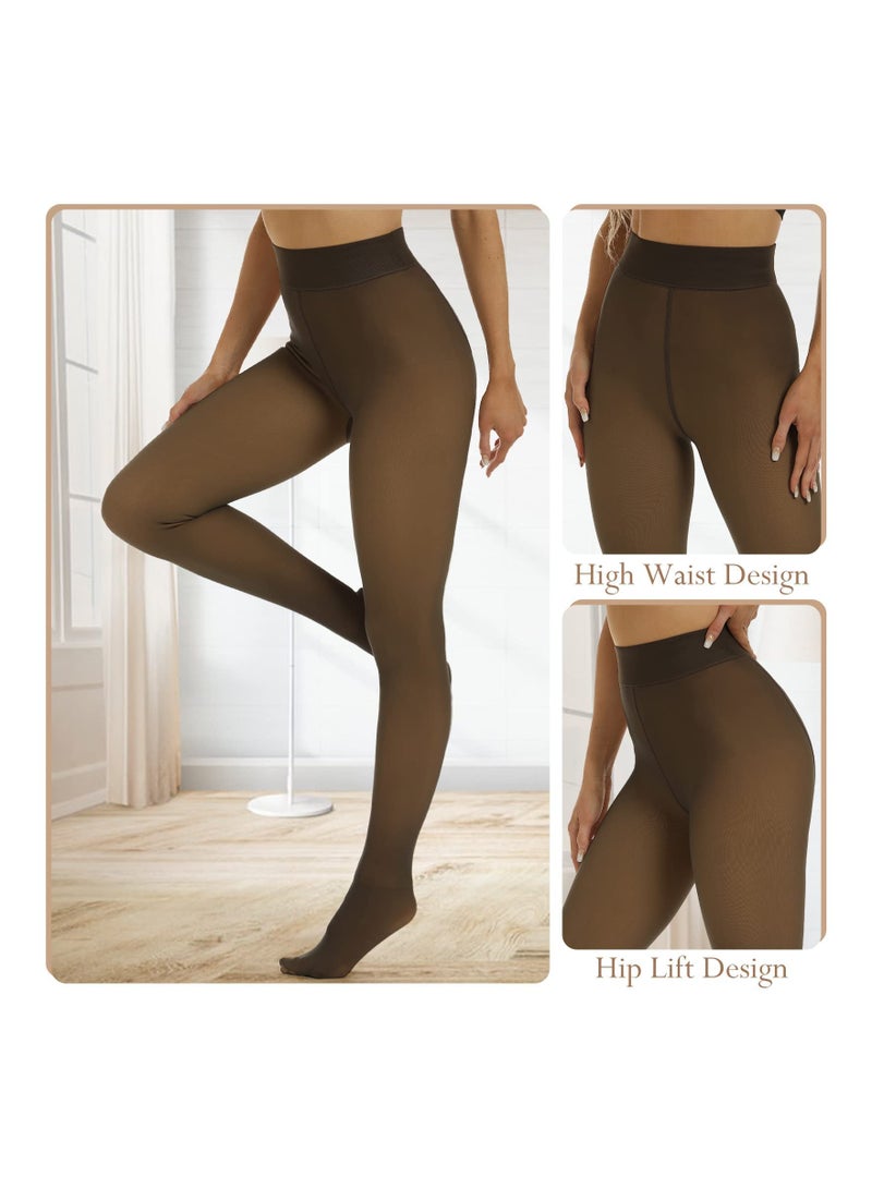 Warm Fleece Lined Tights for Women, Opaque High Waisted Thermal Leggings, Fake Translucent Nude Footed Pantyhose for Cold Weather  - Image 2
