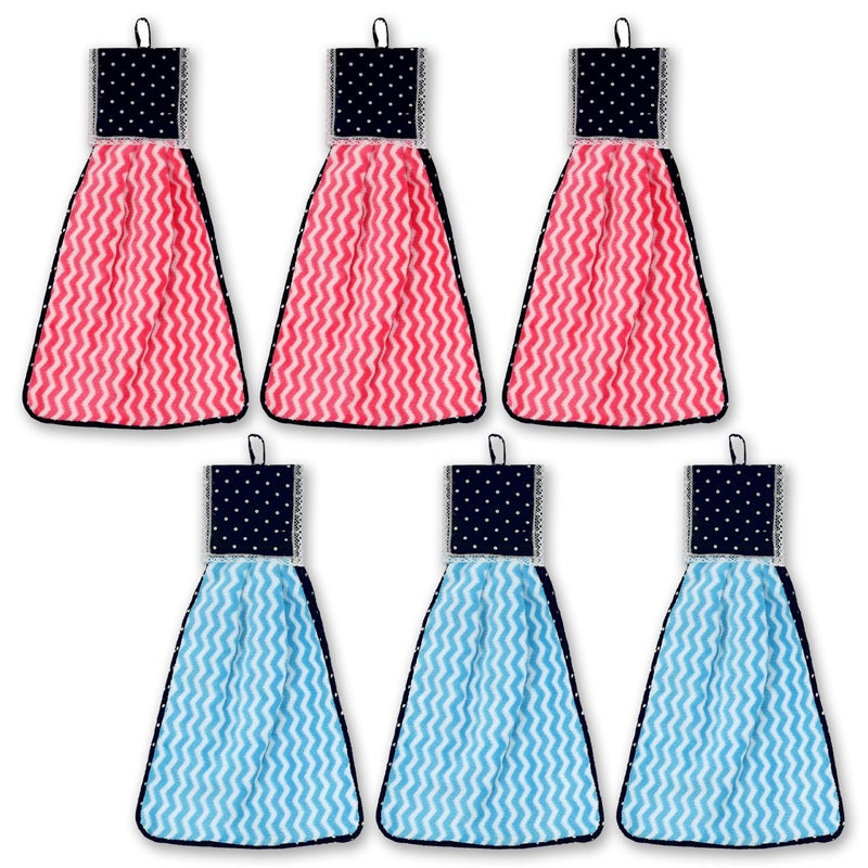 Kuber Industries Kuber Industries Pack of 6 Soft Cotton Hand Kitchen Towel with Hanging Loop | Double Sided Hand Towels for Wash Basin & Bathroom | Easy to Wash & Reusable | Zig Zag Pattern | Multi  - Image 1