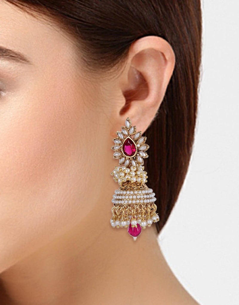 Shining Diva White Pearl Stylish Fancy Traditional Jhumki For Women - Image 3