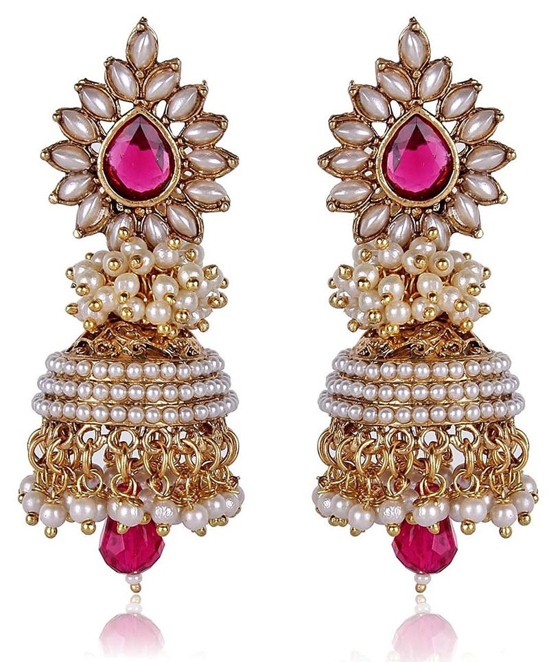 Shining Diva White Pearl Stylish Fancy Traditional Jhumki For Women - Image 1
