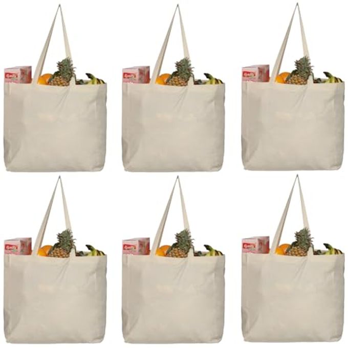 Greenmile 6 Pack Canvas Reusable Grocery Bags Cotton Canvas Grocery Bag Cloth Shopping Tote With Long Handles Bulk Heavy Duty Grocery Tote Bag Large, Foldable and Lightweight Capacity 40 lbs - Image 1