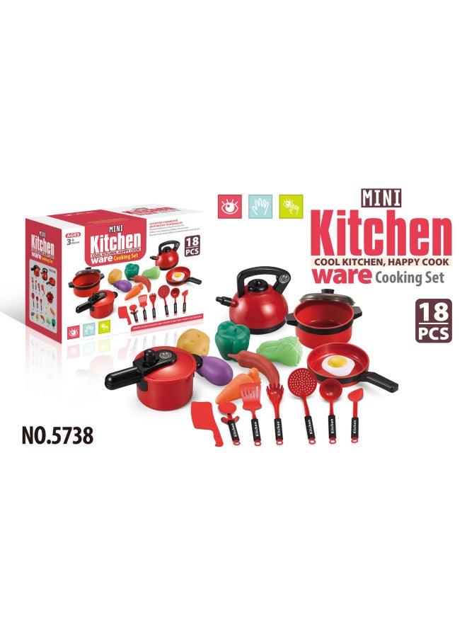 Play House Toys Simulation Kitchen Tableware Cooking Girls Toys Cooking Package Children's Toys Direct Sales-Specifications:5738-Red - Image 1