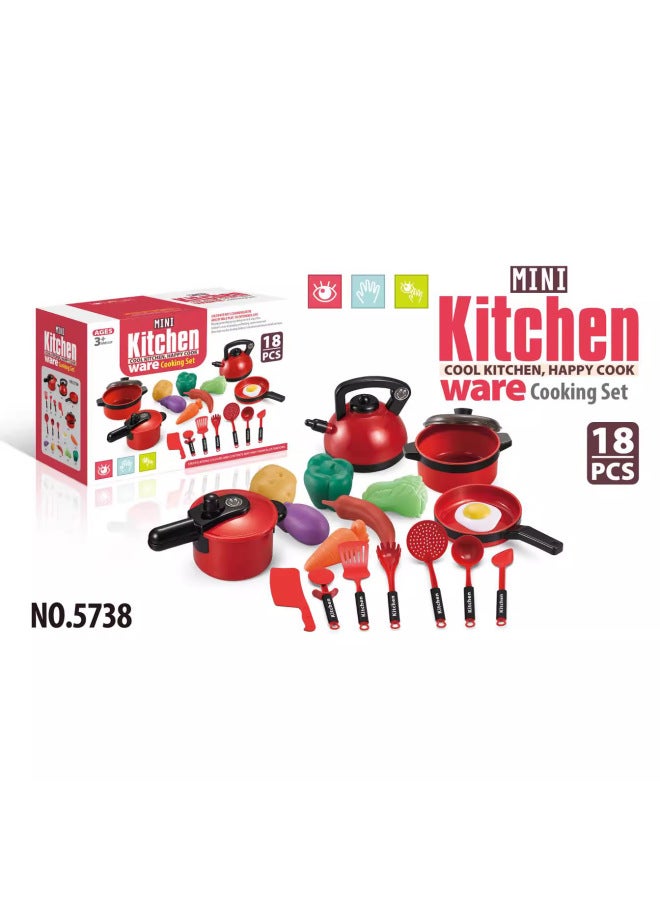 Play House Toys Simulation Kitchen Tableware Cooking Girls Toys Cooking Package Children's Toys Direct Sales-Specifications:5738-Red - Image 3