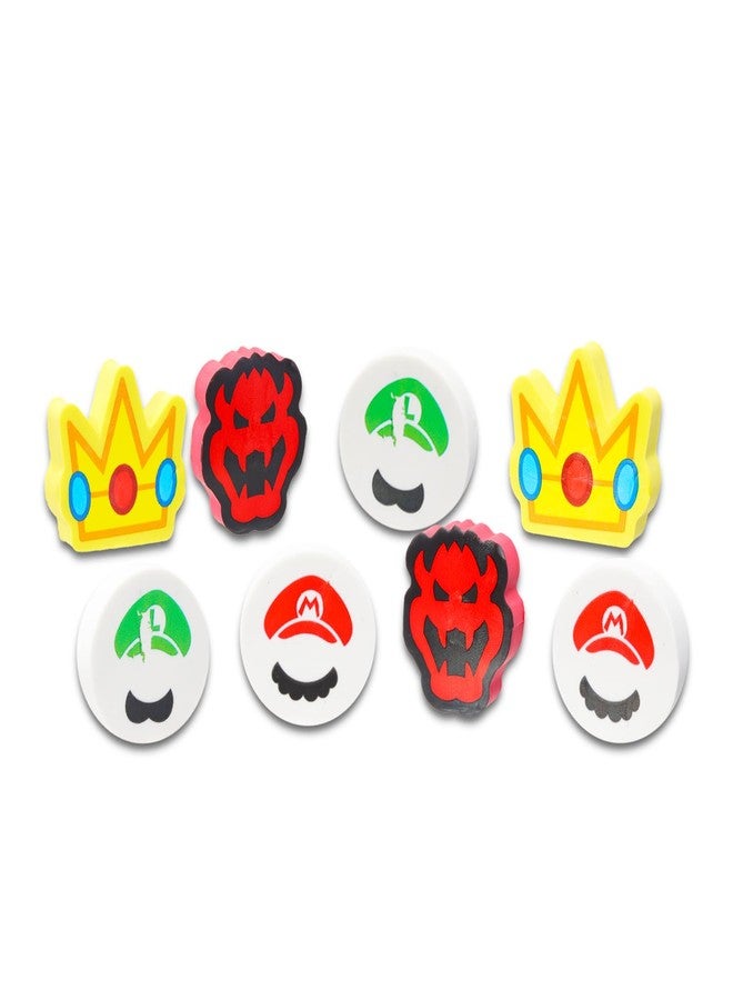 Super Mario Bros Party Favor Set - Bundle with 8 Super Mario Erasers Featuring Mario, Luigi, Bowser, Princess Peach Plus Mario Stickers | Mario Party Supplies Kit for Kids, Boys, Girls - Image 3