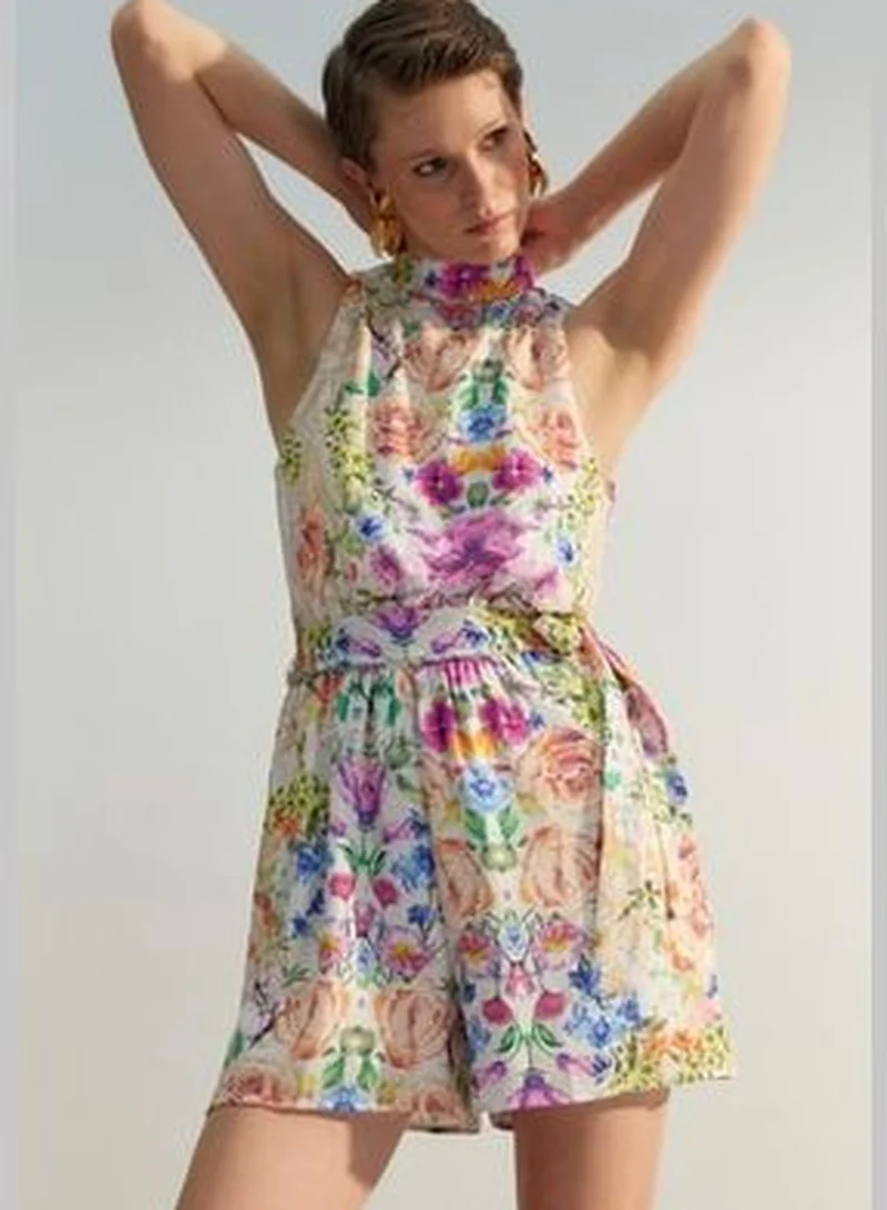 trendyol Limited Edition Multicolored Standing Collar Jumpsuit TWOSS23TU00167
