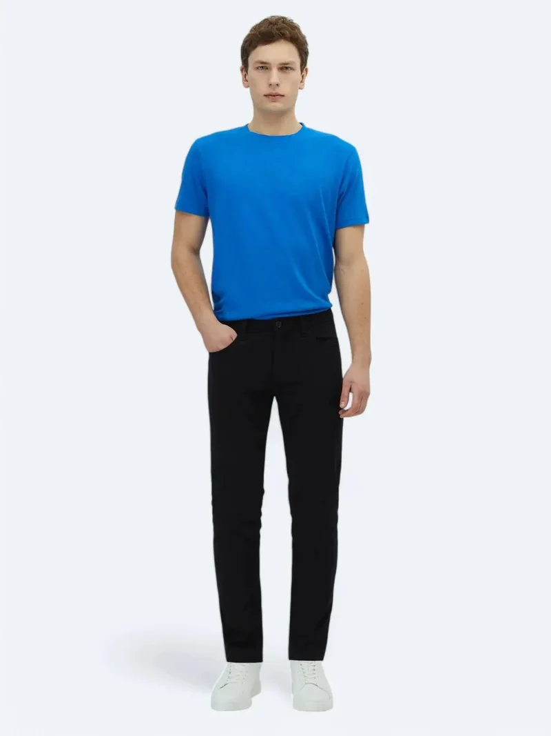 Kip Black Weaving Slim Fit Casual Cotton Blended Trousers