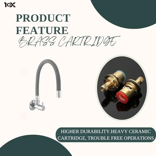 10X Sink Tap for Kitchen Brl-9876 Flexible Neck Grey Color Wall Mount (Single Flow) - Metal, Chrome - Image 4