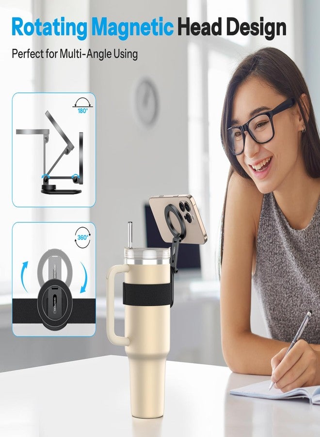 OMOTON Magnetic Phone Holder for Magsafe, 360° Rotation with 2 Velcro Straps, Strong Magnets Compatible with 30oz Stanley 16-64 oz Bottle, Gym Equipment, Steering Wheel & Stroller - Image 2